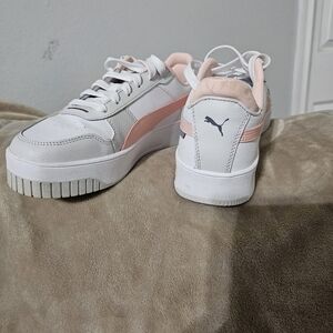 Puma White and Pink Platform Sneakers